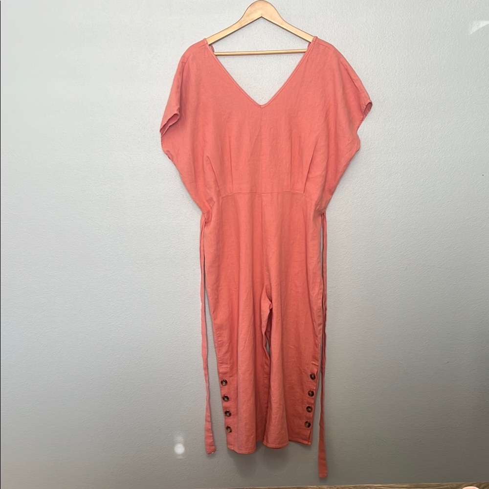 Coral V-Neck Jumpsuit
